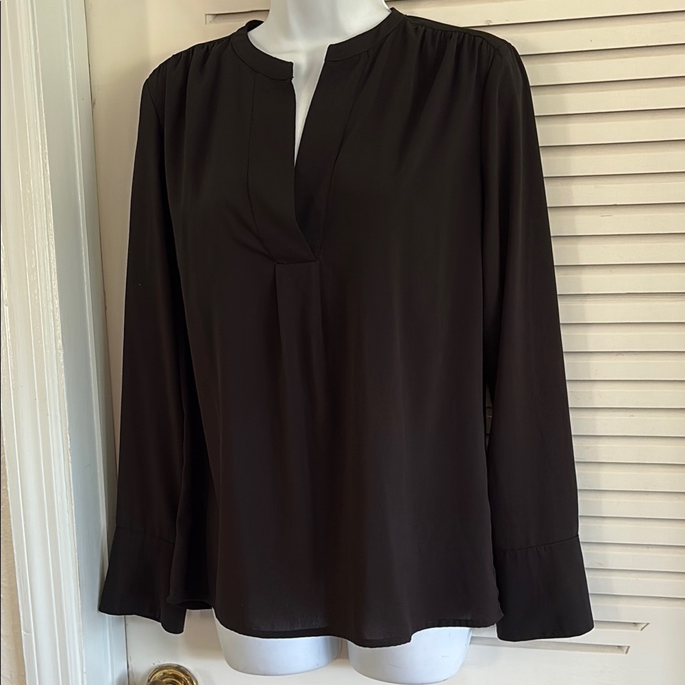 Black Relaxed Fit Blouse with Mandarin Collar